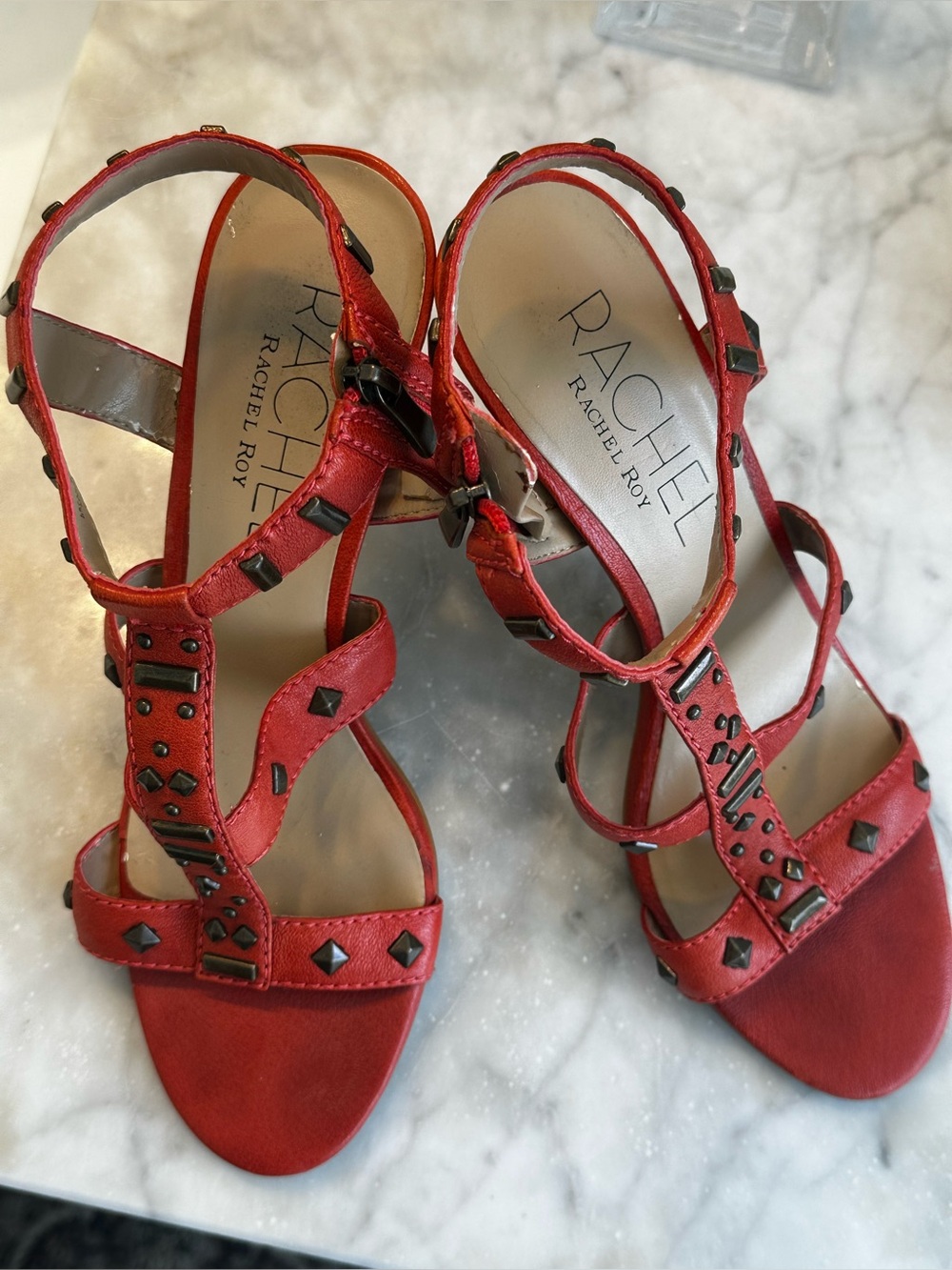 RACHEL Rachel Roy burnt orange Stud Accent T-Strap Sandals